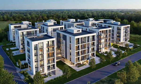 Modern multifamily apartment building
